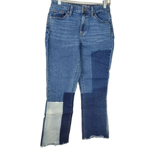 Women's UNIVERSAL THREAD Jeans Patchwork Straight Mid Rise SZ 6/28R Med Ligh Raw